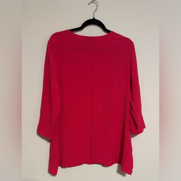 JM Collection Vibrant Coral Blouse with Button Details - Picture 5 of 11